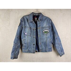 Vtg 90s Grit Iron Work Wear Women's Denim Patches Qulited Liner Jacket Size M